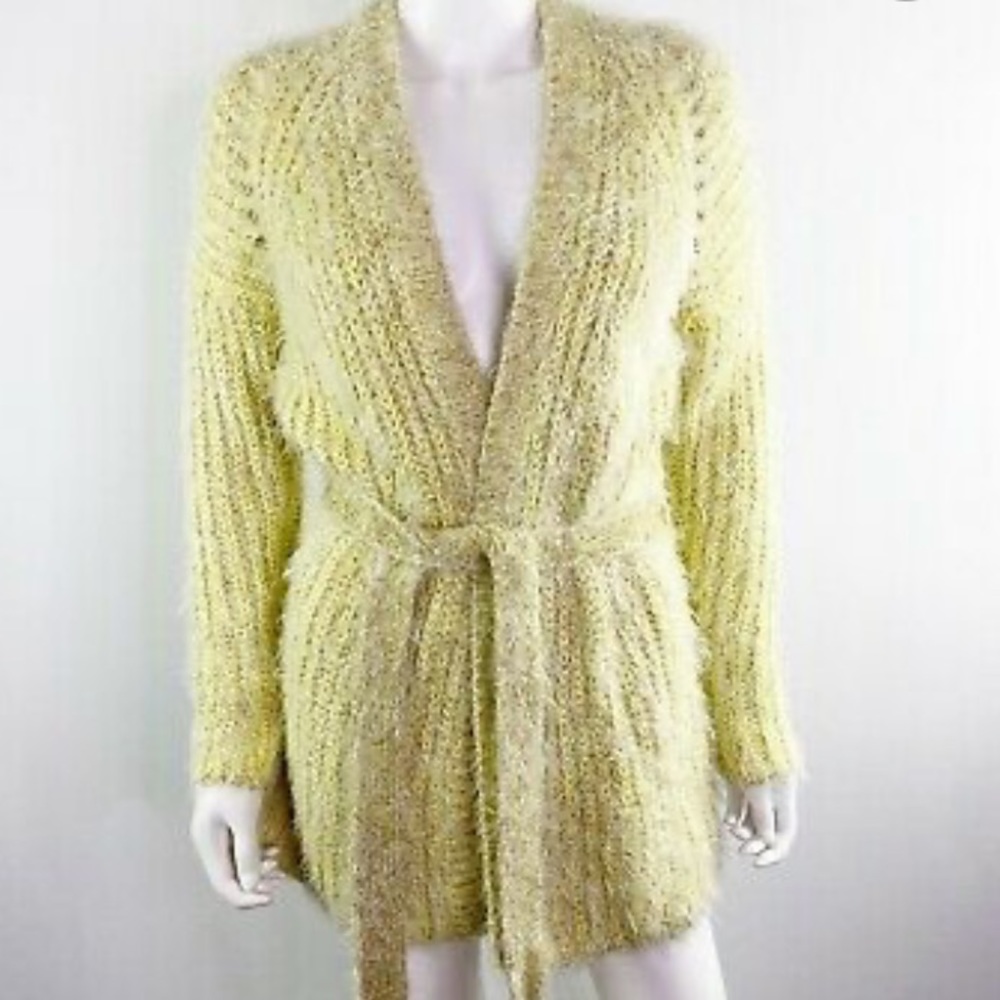 Anthropologie Larkin Yellow Shimmer Knit Cardigan - Picture 3 of 5